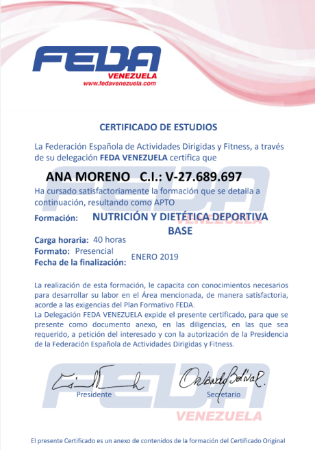 Certificado Nutricion y Dietetica Deportiva FEDA