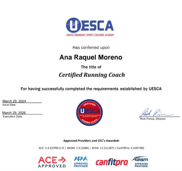 UESCA RUNNING COACH CERTIFIED